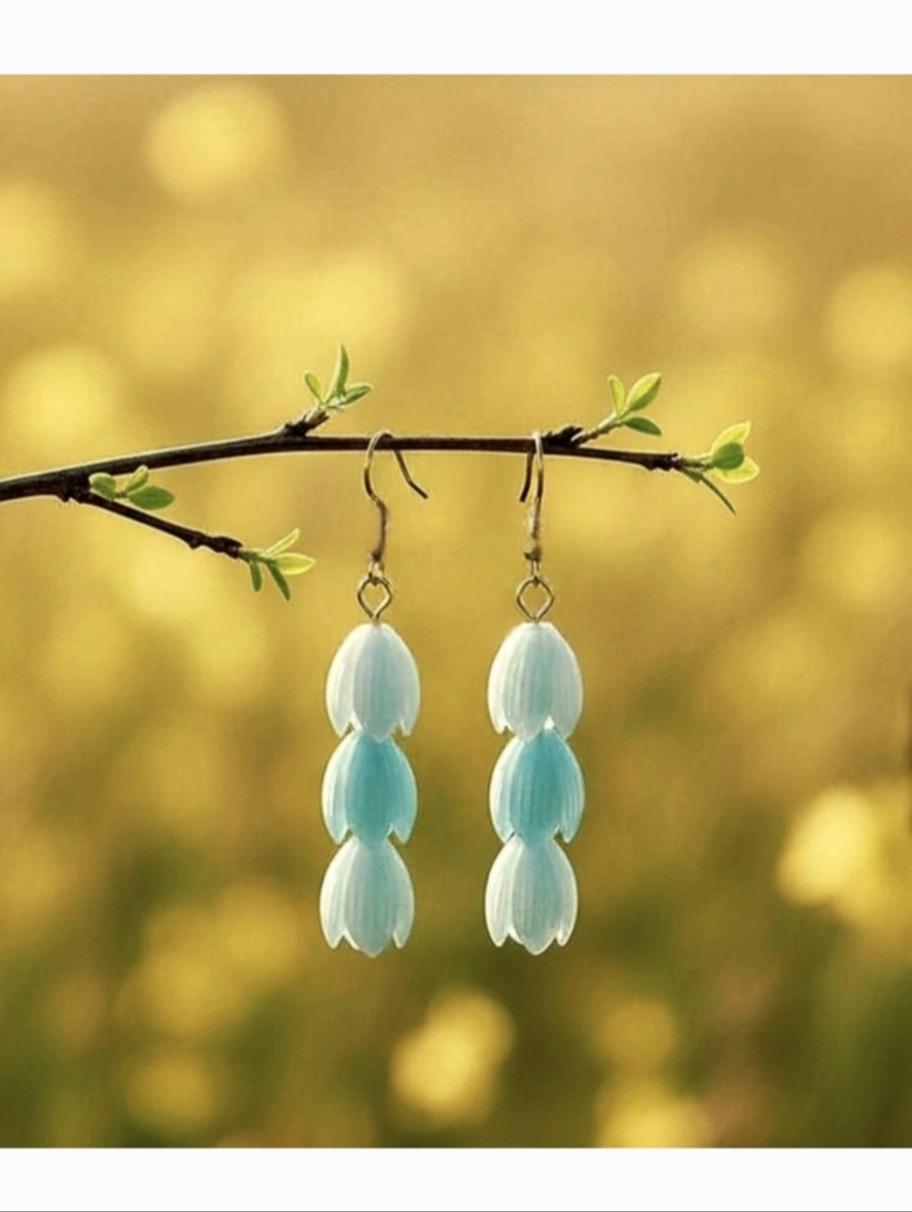 Hawaiian Light Blue Floral Drop Earrings - Women Jewelry 18K Gold Plated